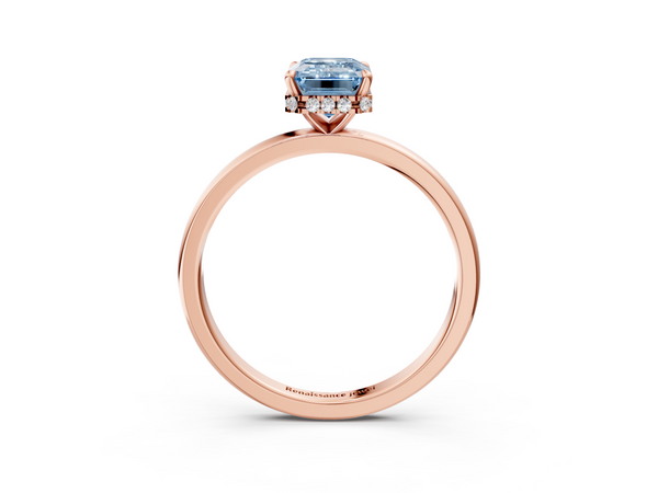 Rose gold Fancy Blue Emerald  Solitaire Engagement Ring with Cathedral Band and Four-Prong Setting