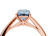 Rose gold Fancy Blue Emerald  Solitaire Engagement Ring with Four-Prong Setting and Classic Band