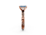 Rose gold Fancy Blue Emerald  Solitaire Engagement Ring with Scrollwork Band and Four-Prong Setting_118