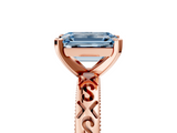 Rose gold Fancy Blue Emerald  Solitaire Engagement Ring with Scrollwork Band and Four-Prong Setting_121