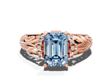 Rose gold Fancy Blue Emerald  Solitaire Filigree Engagement Ring with Halo and Prong Setting_68