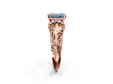 Rose gold Fancy Blue Emerald  Solitaire Filigree Engagement Ring with Halo and Prong Setting_70