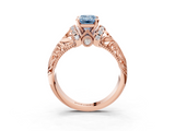Rose gold Fancy Blue Emerald  Solitaire Filigree Engagement Ring with Halo and Prong Setting_71