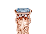 Rose gold Fancy Blue Emerald  Solitaire Filigree Engagement Ring with Halo and Prong Setting_73