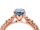Rose gold Fancy Blue Emerald  Solitaire Floral Milgrain Engagement Ring_57