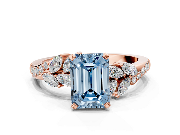 Rose gold Fancy Blue Emerald  Solitaire Marquise Twist Band with Six-Prong Setting