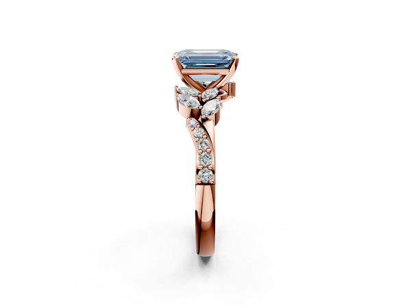 Rose gold Fancy Blue Emerald  Solitaire Marquise Twist Band with Six-Prong Setting