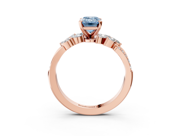 Rose gold Fancy Blue Emerald  Solitaire Marquise Twist Band with Six-Prong Setting