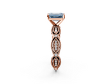 Rose gold Fancy Blue Emerald  Solitaire Milgrain Diamond Engagement Ring with Bezel and Marquise Band_145