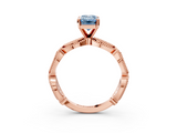 Rose gold Fancy Blue Emerald  Solitaire Milgrain Diamond Engagement Ring with Bezel and Marquise Band_146