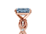 Rose gold Fancy Blue Emerald  Solitaire Milgrain Diamond Engagement Ring with Bezel and Marquise Band_148