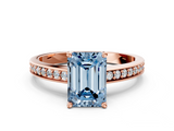 Rose gold Fancy Blue Emerald  Solitaire Pavé Band Prong Setting Ring_20