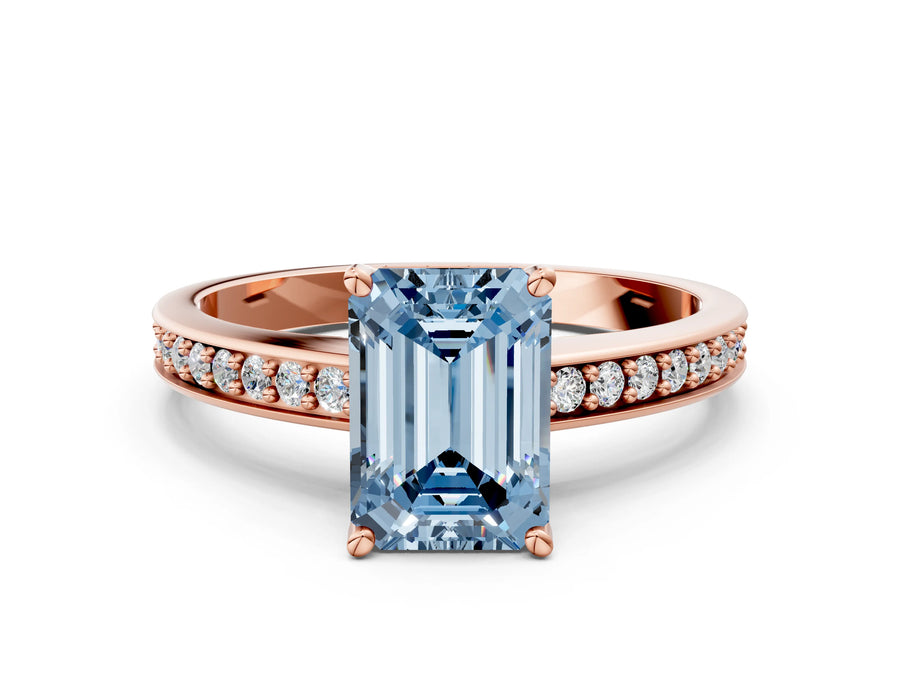 Rose gold Fancy Blue Emerald  Solitaire Pavé Band Prong Setting Ring