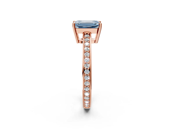 Rose gold Fancy Blue Emerald  Solitaire Pavé Band Prong Setting Ring
