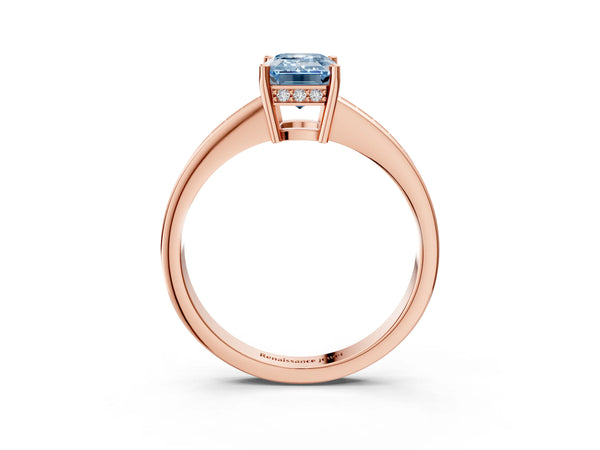 Rose gold Fancy Blue Emerald  Solitaire Pavé Band Prong Setting Ring