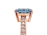 Rose gold Fancy Blue Emerald  Solitaire Pavé Band Prong Setting Ring_53