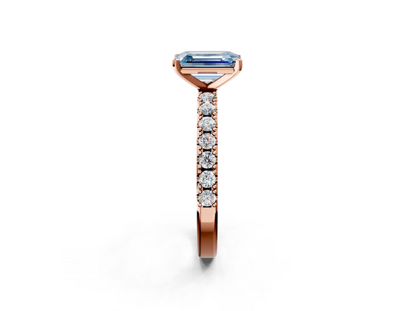 Rose gold Fancy Blue Emerald Cut Diamond Solitaire Pavé Band with Four-Prong Setting