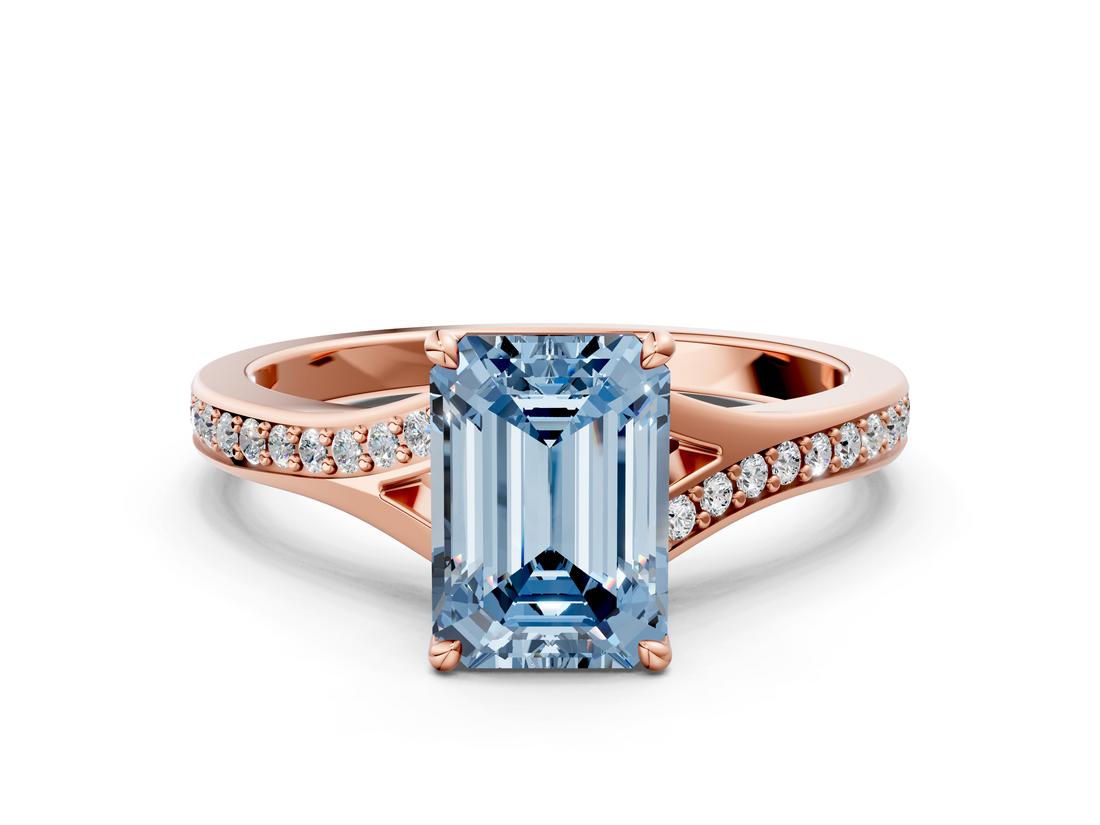 Rose gold Fancy Blue Emerald  Solitaire Pavé Band with Four-Prong Setting_58