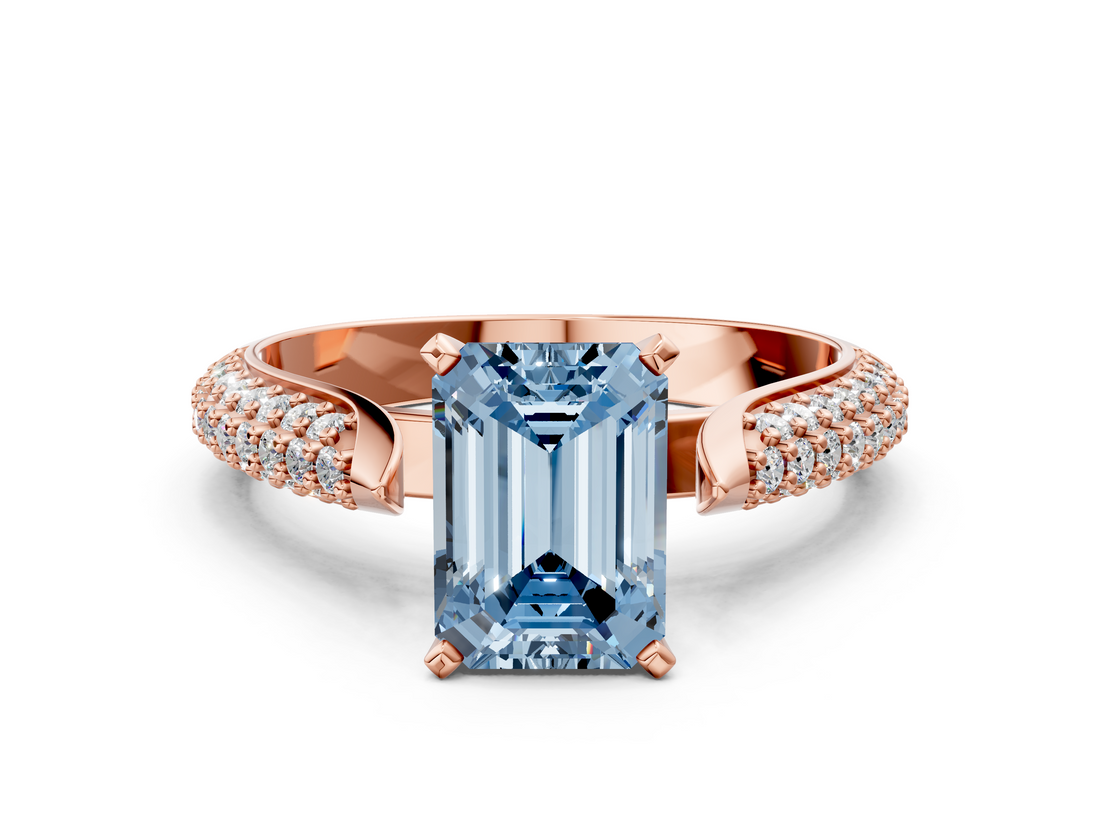 Rose gold Fancy Blue Emerald  Solitaire Pavé Diamond Engagement Ring with Four-Prong Setting_151