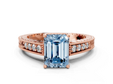 Rose gold Fancy Blue Emerald  Solitaire Pavé Diamond Milgrain Engagement Ring with Four-Prong Setting_3