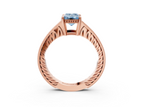 Rose gold Fancy Blue Emerald  Solitaire Pavé Diamond Milgrain Engagement Ring with Four-Prong Setting_6