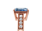 Rose gold Fancy Blue Emerald  Solitaire Pavé Diamond Milgrain Engagement Ring with Four-Prong Setting_8