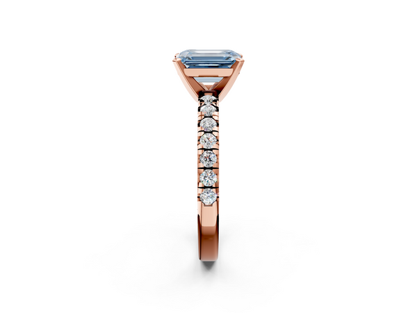 Rose gold Fancy Blue Emerald  Solitaire Pave Diamond Engagement Ring with Four-Prong Setting