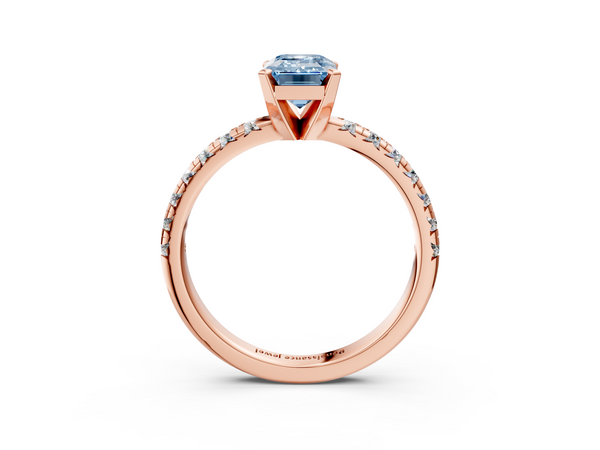 Rose gold Fancy Blue Emerald  Solitaire Pave Diamond Engagement Ring with Four-Prong Setting
