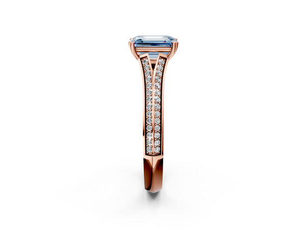 Rose gold Fancy Blue Emerald Cut Diamond Split Shank Engagement Ring with Pavé Band