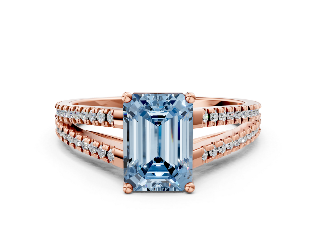 Rose gold Fancy Blue Emerald  Solitaire Split Shank Pavé Diamond Engagement Ring_422