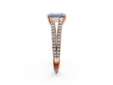 Rose gold Fancy Blue Emerald  Solitaire Split Shank Pavé Diamond Engagement Ring_424