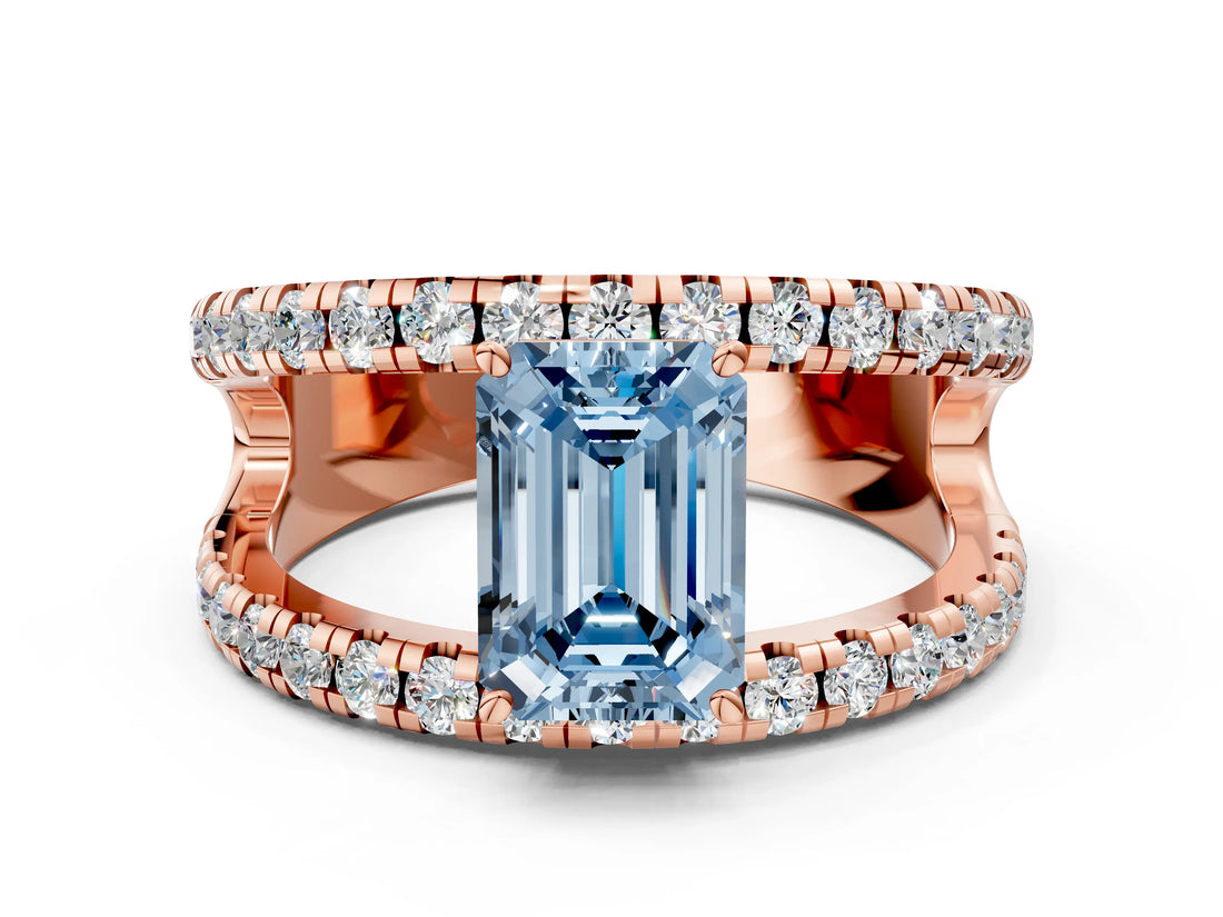 Rose gold Fancy Blue Emerald  Solitaire Split Shank Pave Diamond Ring_48