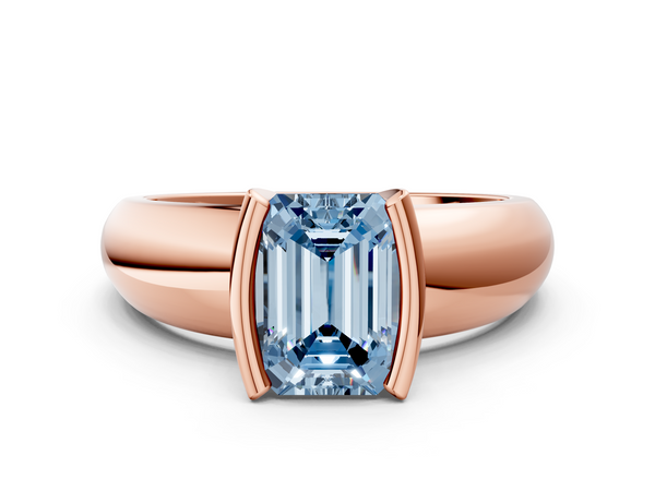 Rose gold Fancy Blue Emerald  Solitaire Tension Set Diamond Ring with Wide Band