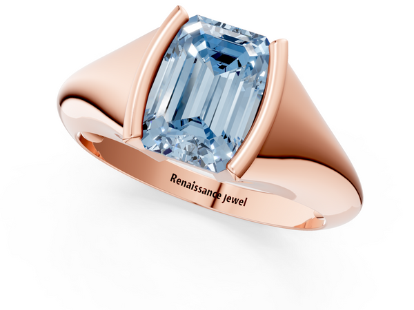 Rose gold Fancy Blue Emerald  Solitaire Tension Set Diamond Ring
