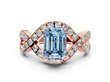 Rose gold Fancy Blue Emerald  Solitaire Twist Band Pavé Diamond Engagement Ring_32