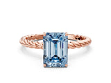 Rose gold Fancy Blue Emerald  Solitaire Twist Band Ring with Four-Prong Setting_68