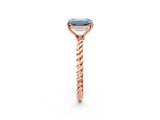 Rose gold Fancy Blue Emerald  Solitaire Twist Band Ring with Four-Prong Setting_70