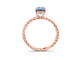 Rose gold Fancy Blue Emerald  Solitaire Twist Band Ring with Four-Prong Setting_71