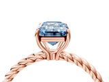 Rose gold Fancy Blue Emerald  Solitaire Twist Band Ring with Four-Prong Setting_72
