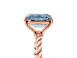 Rose gold Fancy Blue Emerald  Solitaire Twist Band Ring with Four-Prong Setting_73