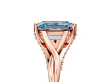 Rose gold Fancy Blue Emerald  Solitaire Twist Band Six-Prong Setting 1