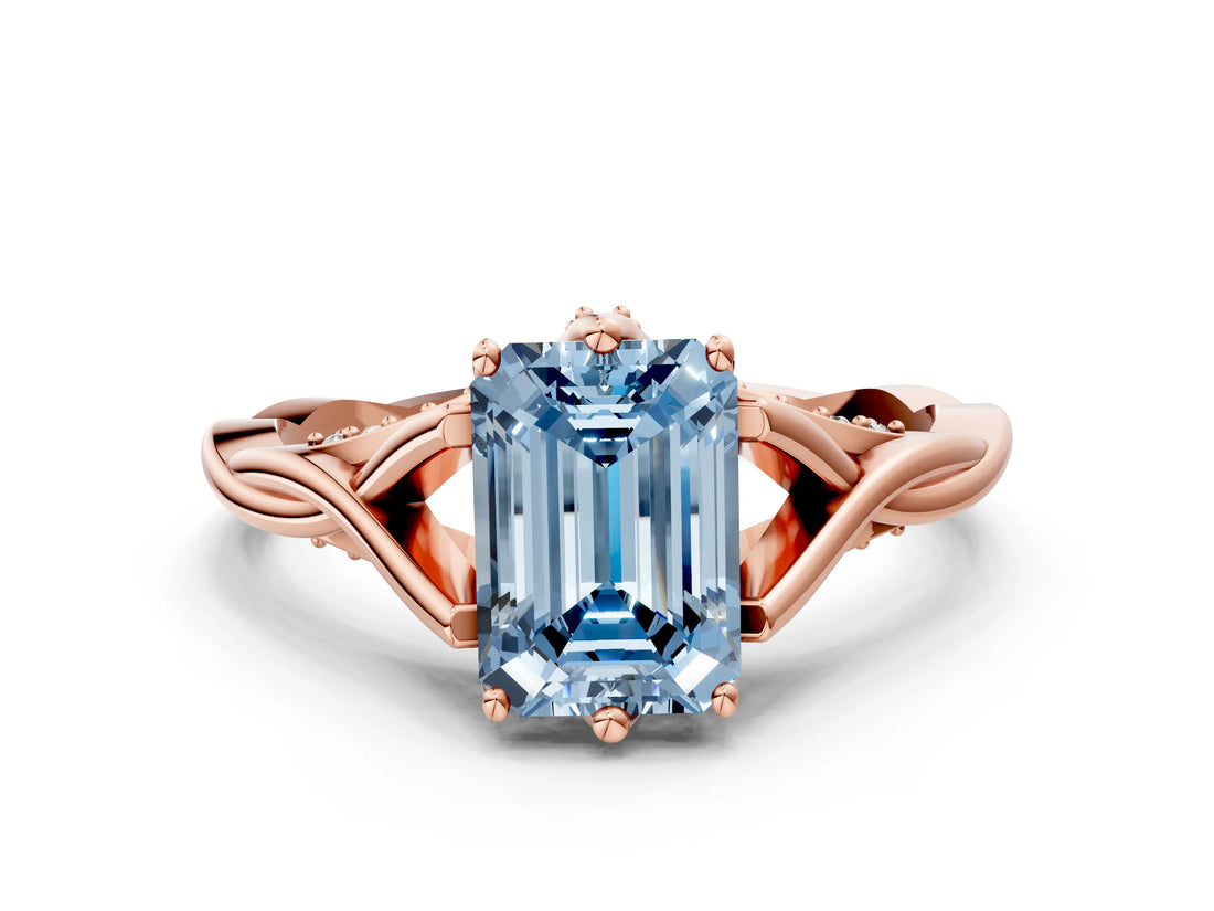 Rose gold Fancy Blue Emerald  Solitaire Twist Band Six-Prong Setting 2