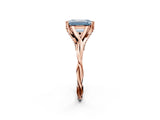 Rose gold Fancy Blue Emerald  Solitaire Twist Band Six-Prong Setting 4