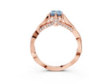 Rose gold Fancy Blue Emerald  Solitaire Twist Band Six-Prong Setting 5