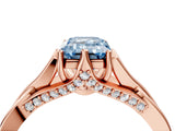 Rose gold Fancy Blue Emerald  Solitaire Twist Band Six-Prong Setting