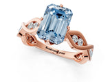 Rose gold Fancy Blue Emerald  Solitaire Twist Band with Leaf Prong Setting 1