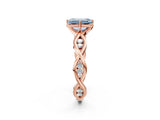 Rose gold Fancy Blue Emerald  Solitaire Twist Band with Leaf Prong Setting 2