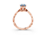 Rose gold Fancy Blue Emerald  Solitaire Twist Band with Leaf Prong Setting 3