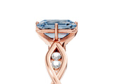 Rose gold Fancy Blue Emerald  Solitaire Twist Band with Leaf Prong Setting 5