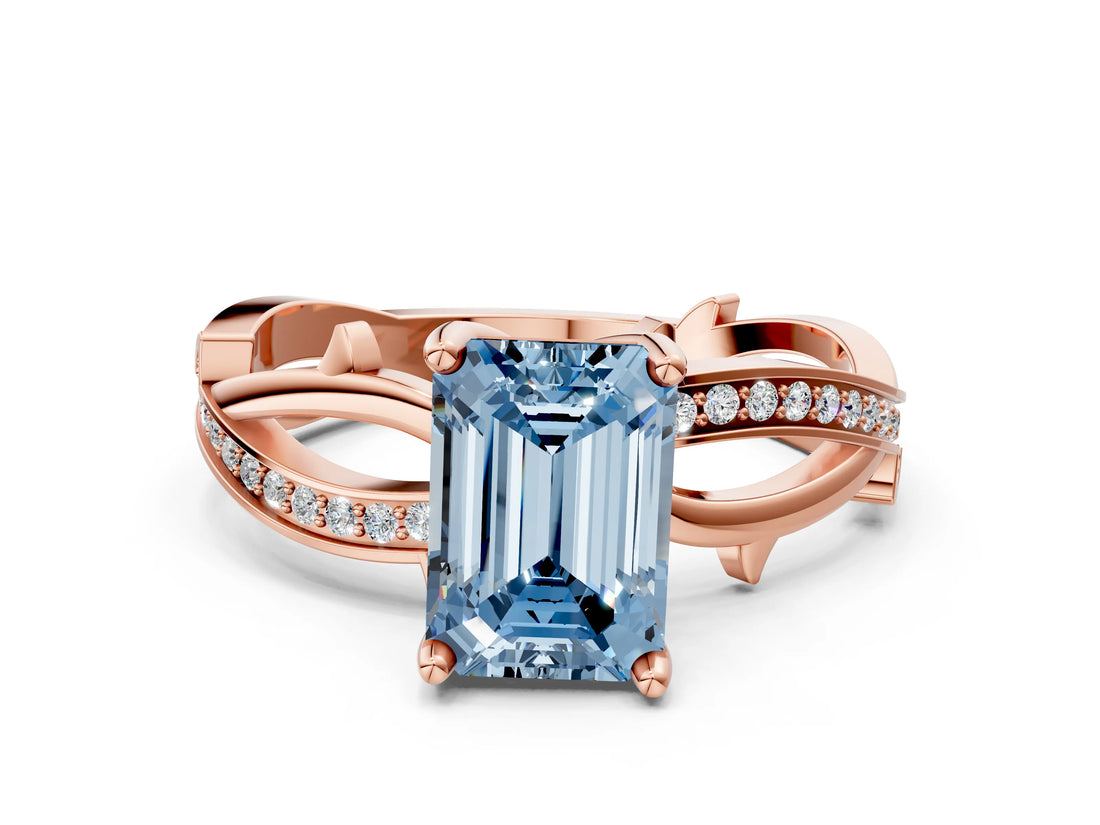 Rose gold Fancy Blue Emerald  Solitaire Twist Band with Pavé Accents and Four-Prong Setting_20